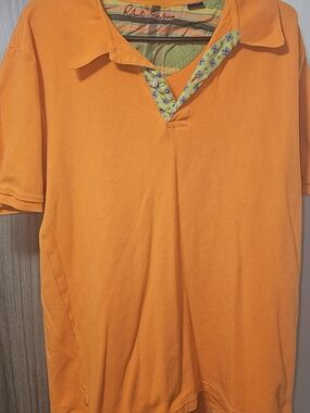 Robert Graham Orange Short-Sleeve Polo with Patterned Trim XL